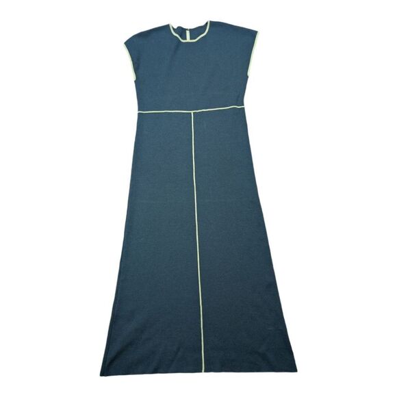 Cos navy wool blend midi dress grey contrast piping trim size M - Picture 11 of 12